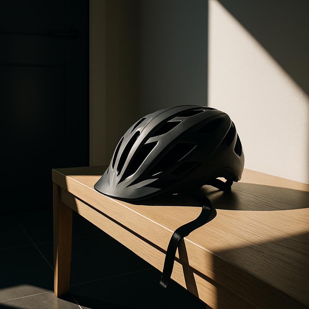 The image features a natural, organic male in a vibrant orange t-shirt, standing against a striking white geometric backgr...